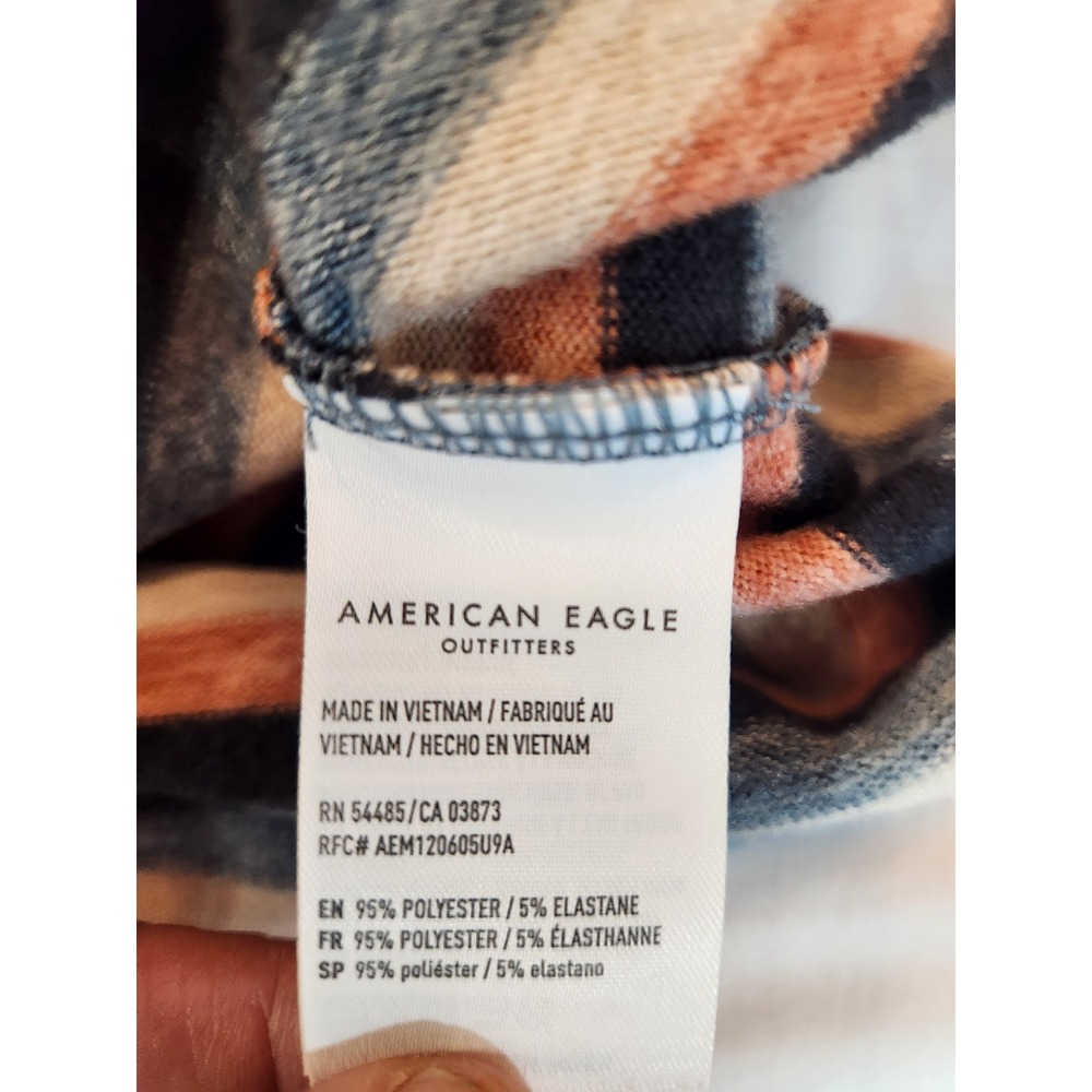 American Eagle Soft & Sexy Women Plush Striped Long Sleeve Top Blue Orange Small - Picture 8 of 9